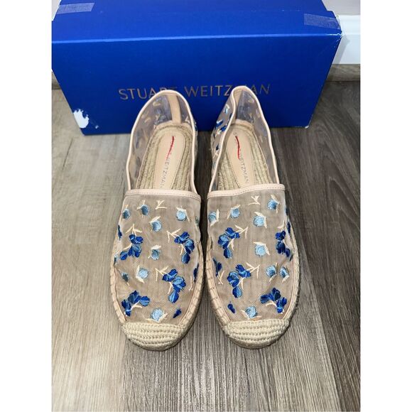 Stuart Weitzman BareItAll Floral-Embroidered Mesh Espadrilles Size 8 $350 - Picture 5 of 12